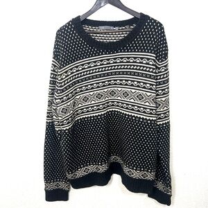 Vince Fairisle Yak Wool Icelandic Sweater Black Cream Crewneck Size XXL Men’s